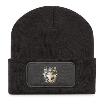Elefanten Gott Ganesha geschmückt mit Blüten - Recycelte Patch Beanie - Dunkelgrau - Vorne