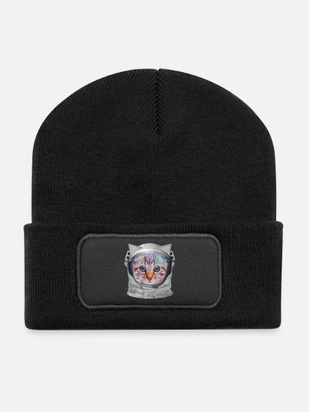 Cat in space - Recycled Patch Beanie - black