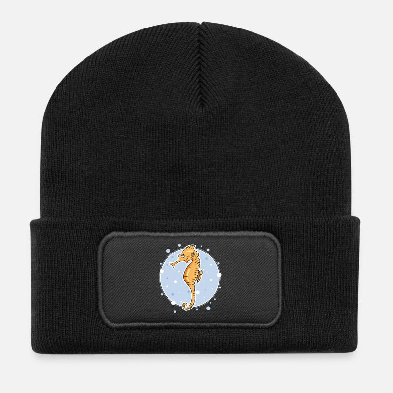 Seepferdchen - Recycelte Patch Beanie - Schwarz