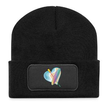 Stand up paddling with a lot of heart on the beach - Recycled Patch Beanie - black - Front