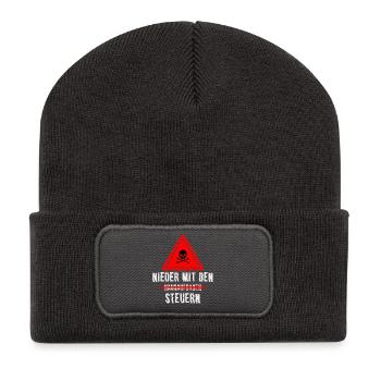 Nieder mit den Steuern - Recycelte Patch Beanie - Dunkelgrau - Vorne