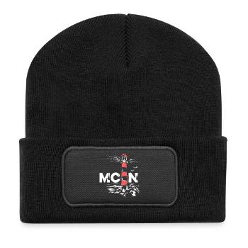 Leuchtturm Illustration Symbol moin Ostsee Nordsee - Recycelte Patch Beanie - Schwarz - Vorne