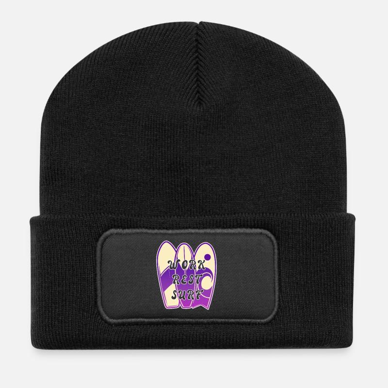 Surfing Spruch Design - Recycelte Patch Beanie - Schwarz