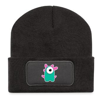 Cyclope turquoise mignon | Monstre rose drôle - Beanie recyclé à patch - charbon - Devant