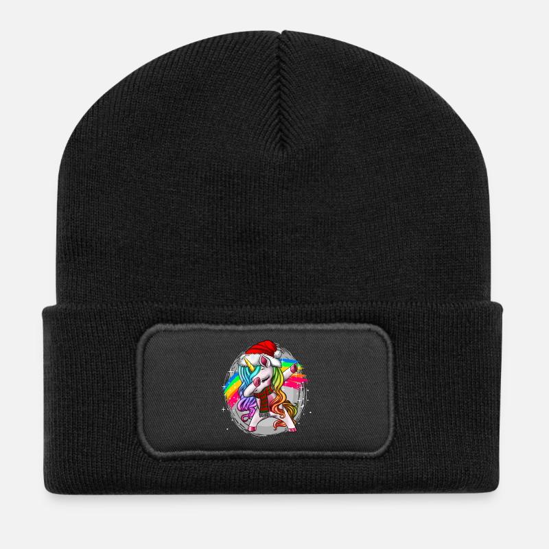 Dabbing Unicorn Christmas Santa - Recycled Patch Beanie - black