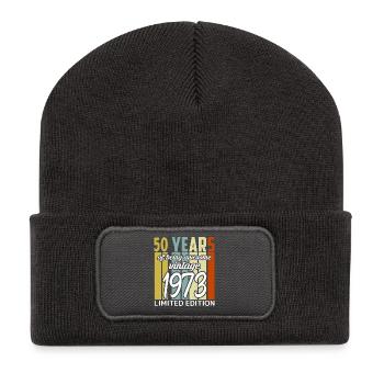 1973 vintage birthday present - Recycled Patch Beanie - dark grey - Front