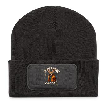 Lapin urbain en veste orange - Beanie recyclé à patch - charbon - Devant