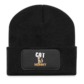 Orange Mama-Katze - Recycelte Patch Beanie - Schwarz - Vorne
