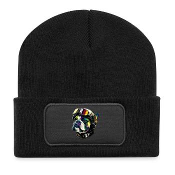 Bulldoggen-Pilot - Recycelte Patch Beanie - Schwarz - Vorne