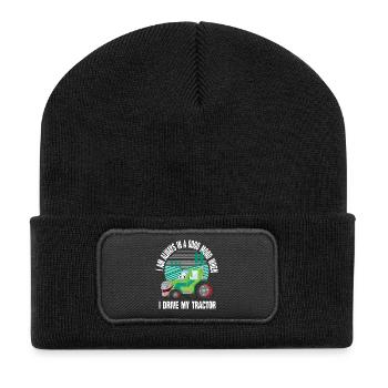 Ich fahre meine Traktor-Cartoon-Farm - Recycelte Patch Beanie - Schwarz - Vorne