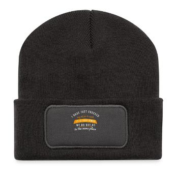 Überkreuzte Wünsche, wir kehren nicht zurück - Recycelte Patch Beanie - Dunkelgrau - Vorne