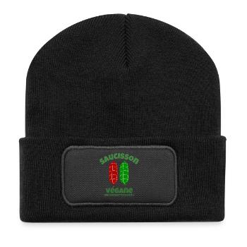 saucisson, végane, boucher, boucher humour - Beanie recyclé à patch - noir - Devant
