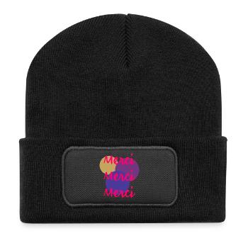MERCI. THANKS. THANK YOU. ANNIVERSAIRE. NAISSANCE. - Beanie recyclé à patch - noir - Devant