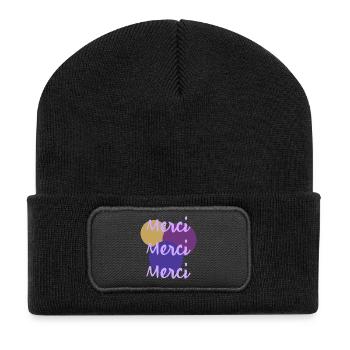 MERCI. THANKS. THANK YOU. ANNIVERSAIRE. NAISSANCE. - Beanie recyclé à patch - noir - Devant