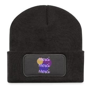 MERCI. THANKS. THANK YOU. ANNIVERSAIRE. NAISSANCE. - Beanie recyclé à patch - charbon - Devant