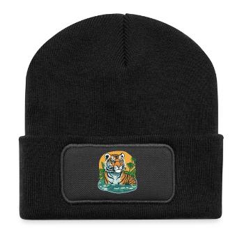 Jungle imprimée tigre - Beanie recyclé à patch - noir - Devant