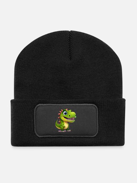 Design de T-shirt Dino Sourire Vert Soleil - Beanie recyclé à patch - noir