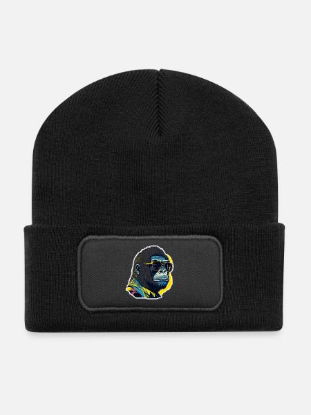 Gorilla mit Sonnebrille - Recycelte Patch Beanie - Schwarz