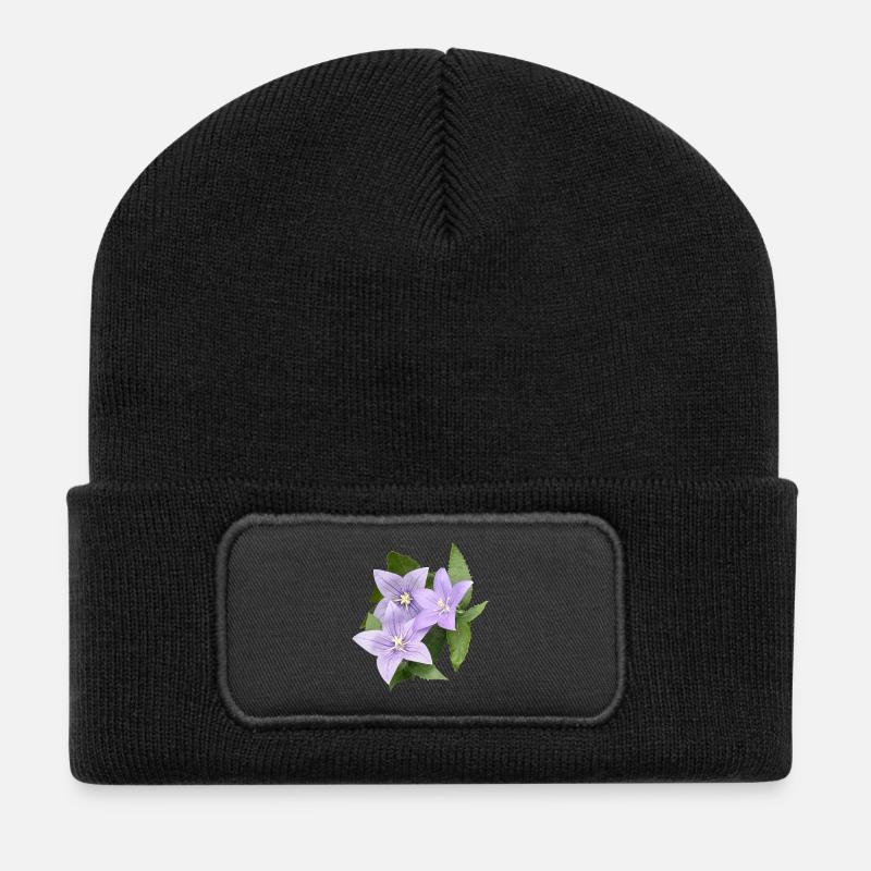PURPLE BALLOON FLOWER - Recycled Patch Beanie - black