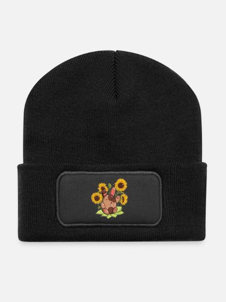 Lapin et tournesol - Beanie recyclé à patch - noir