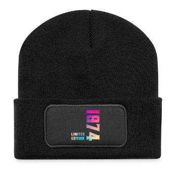 1974 Limited Edition 50th Birthday Gift Retro - Recycled Patch Beanie - black - Front