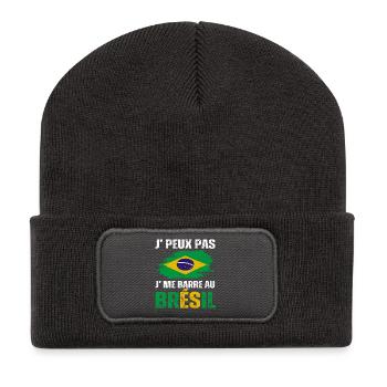 Je peux pas j' me barre au Brésil cadeau Brésilien - Beanie recyclé à patch - charbon - Devant