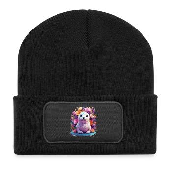 Sceau mignon - Beanie recyclé à patch - noir - Devant