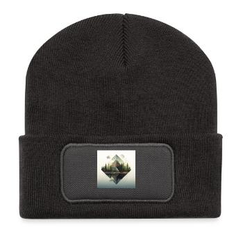 Waldpyramide und Spiegelungen - Recycelte Patch Beanie - Dunkelgrau - Vorne