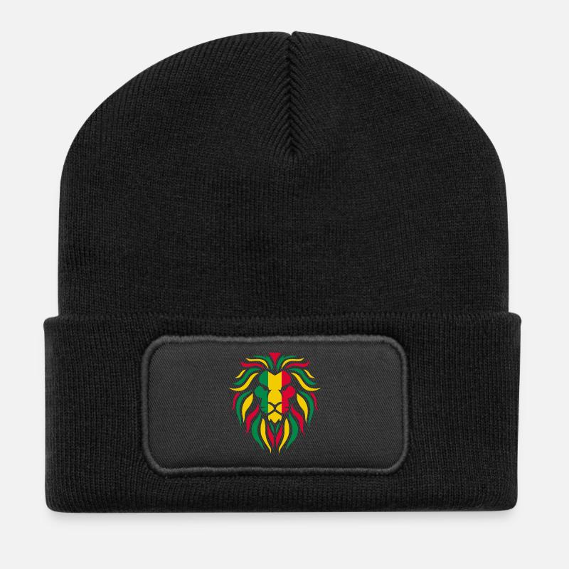 Reggae Rasta Lion - Recycled Patch Beanie - black
