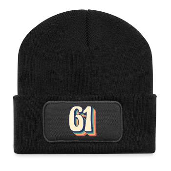 Vintage Retro T-Shirt Nummer 61 Sixty One - Recycelte Patch Beanie - Schwarz - Vorne