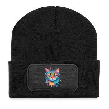 Niedliche Katze - Recycelte Patch Beanie - Schwarz - Vorne