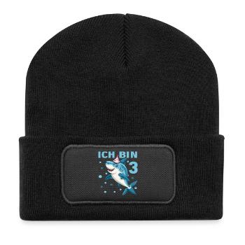 3 Geburtstag Haie 3 Jahre Kinder Jungen Hai Spruch - Recycelte Patch Beanie - Schwarz - Vorne