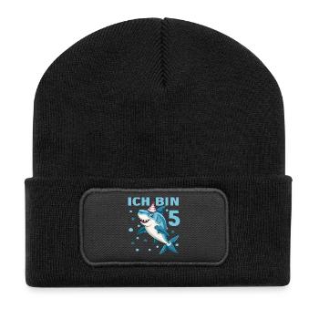 Hai 5 Geburtstag Haie 5 Jahre Tier Haifisch Spruch - Recycelte Patch Beanie - Schwarz - Vorne