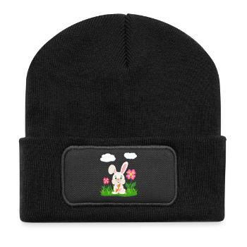 Lapin mignon avec lapin de carotte lapin lapin lapin de Pâques - Beanie recyclé à patch - noir - Devant