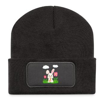 Lapin mignon avec lapin de carotte lapin lapin lapin de Pâques - Beanie recyclé à patch - charbon - Devant