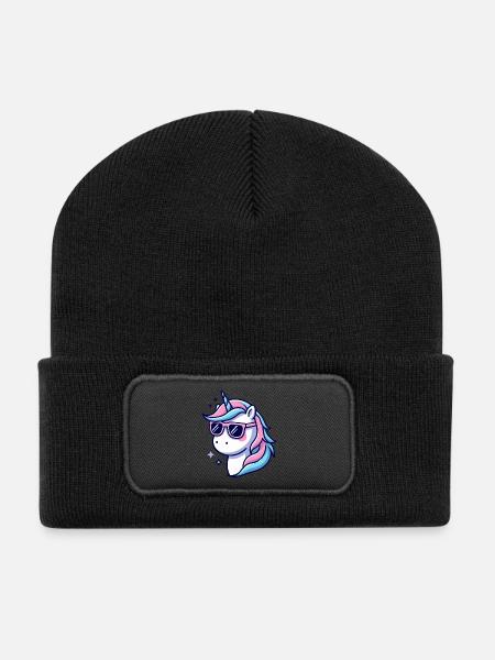 Pastel Neon Unicorn Shades - Recycled Patch Beanie - black