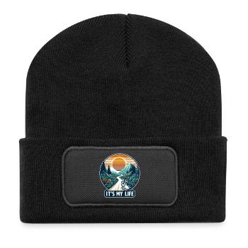 Sunset Mountain Cycling Adventure - Recycled Patch Beanie - black - Front
