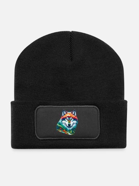 Wolf - Recycelte Patch Beanie - Schwarz