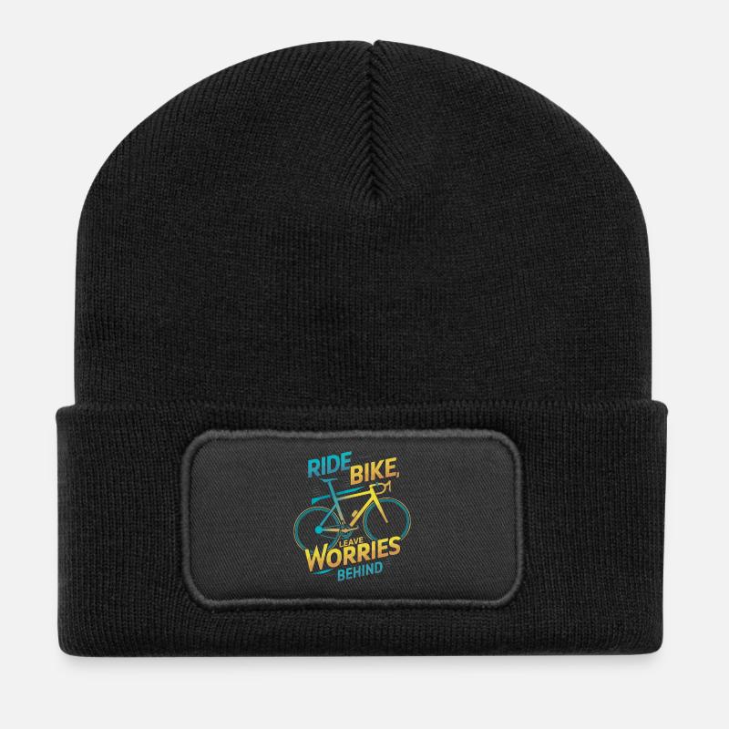 Inspirational Cycling Quote Design - Recycled Patch Beanie - black