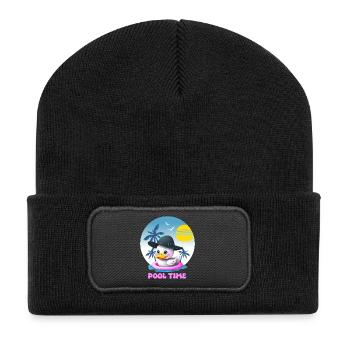 Canard mignon avec anneau de natation rose - Beanie recyclé à patch - noir - Devant