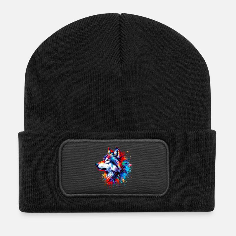 Wolf - Recycelte Patch Beanie - Schwarz