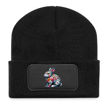 Rabbit decorated with flowers - Recycled Patch Beanie - black - Front