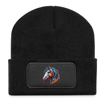 Pferd - Recycelte Patch Beanie - Schwarz - Vorne