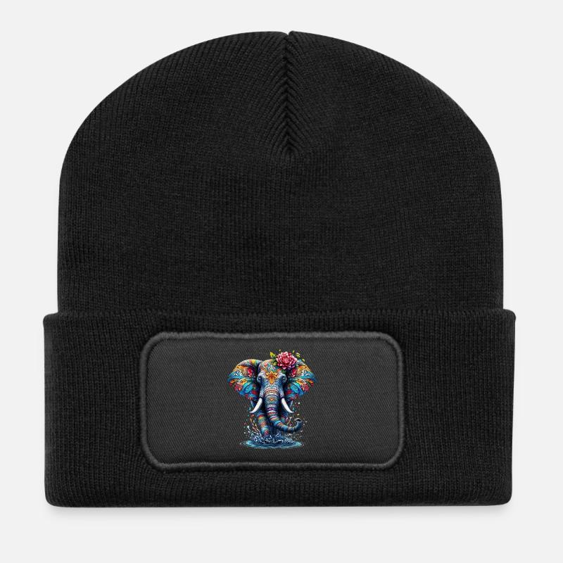 Éléphant - Beanie recyclé à patch - noir