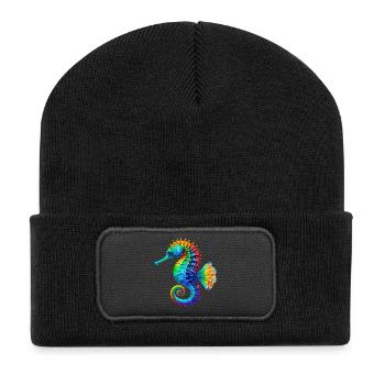 Seepferdchen - Recycelte Patch Beanie - Schwarz - Vorne