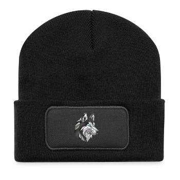Black and White Husky with Blue Eyes, Geometric - Recycled Patch Beanie - black - Front