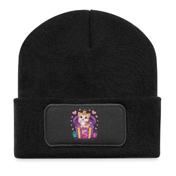 Chat mignon - 5e anniversaire - 5 ans - Beanie recyclé à patch - noir - Devant