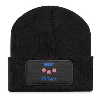 VIELEN DANK. GELIEBTE. DANKE HERRIN. GELIEBTE - Recycelte Patch Beanie - Schwarz - Vorne