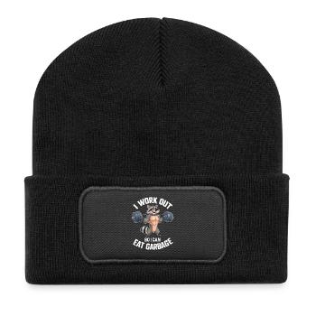 Raccoon Weightlifter I Work Out I Eat Garbage - Recycled Patch Beanie - black - Front