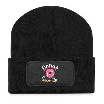 Donut Wortspiel motivierend - Recycelte Patch Beanie - Schwarz - Vorne
